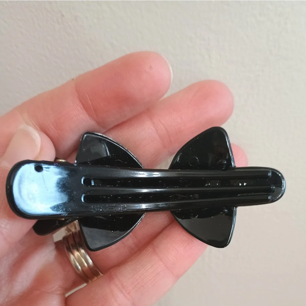 Vintage Set Of Hand Painted Black Plastic Hair Clips Slide Bow - Picture 3 of 6